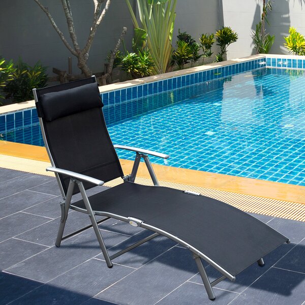 Outsunny Texteline Lounger: Foldable Recliner Chair with 5 Levels, for Garden & Patio, Black Aosom UK