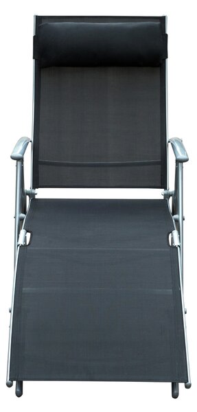 Outsunny Texteline Lounger: Foldable Recliner Chair with 5 Levels, for Garden & Patio, Black Aosom UK