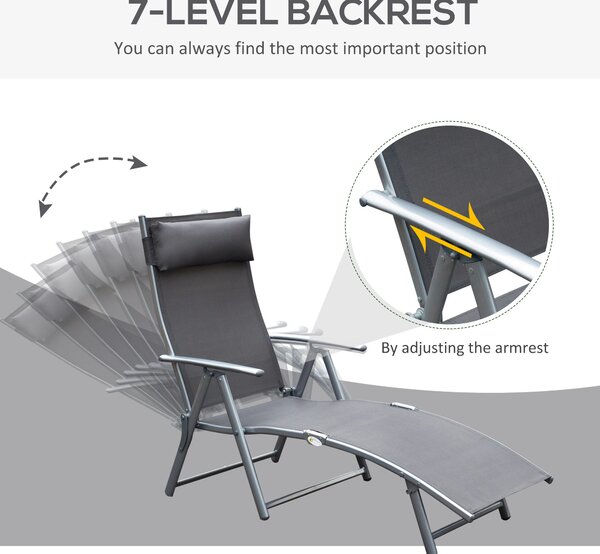 Outsunny Folding Sun Lounger, Texteline Recliner Chair, 5-Level Adjustable Patio Garden, Grey