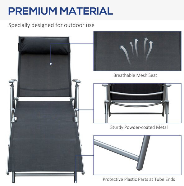 Outsunny Texteline Lounger: Foldable Recliner Chair with 5 Levels, for Garden & Patio, Black Aosom UK