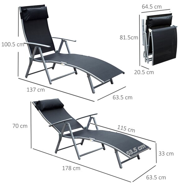 Outsunny Texteline Lounger: Foldable Recliner Chair with 5 Levels, for Garden & Patio, Black Aosom UK