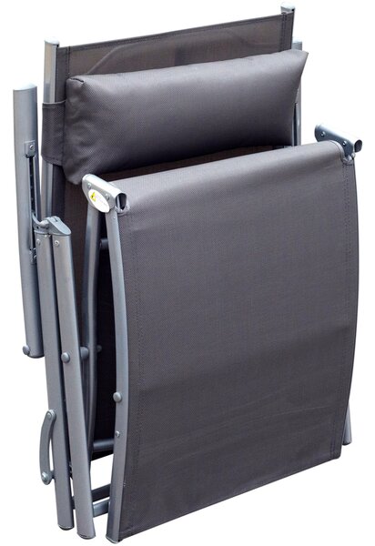 Outsunny Folding Sun Lounger, Texteline Recliner Chair, 5-Level Adjustable Patio Garden, Grey