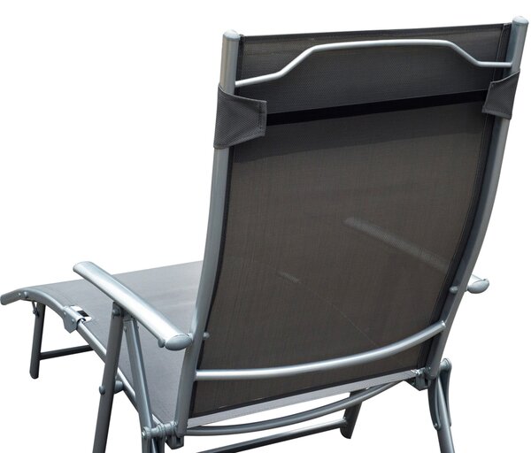 Outsunny Folding Sun Lounger, Texteline Recliner Chair, 5-Level Adjustable Patio Garden, Grey
