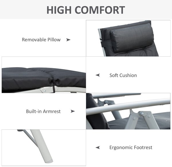 Outsunny Foldable Sun Lounger Garden Texteline Reclining Chair w/ Pillow, Adjustable Back, Thickened Cushion, Black Aosom UK