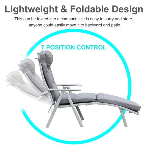 Outsunny Outdoor Patio Sun Lounger Garden Texteline Foldable Reclining Chair Pillow Adjustable Recliner with Cushion - Grey Aosom UK