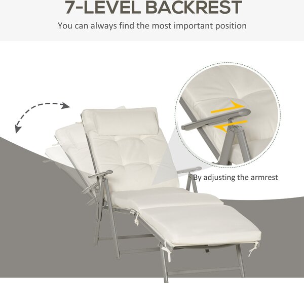 Outsunny Garden Sun Lounger: Foldable Reclining Chair with Pillow, Texteline Fabric, Adjustable Backrest, Cream White Aosom UK
