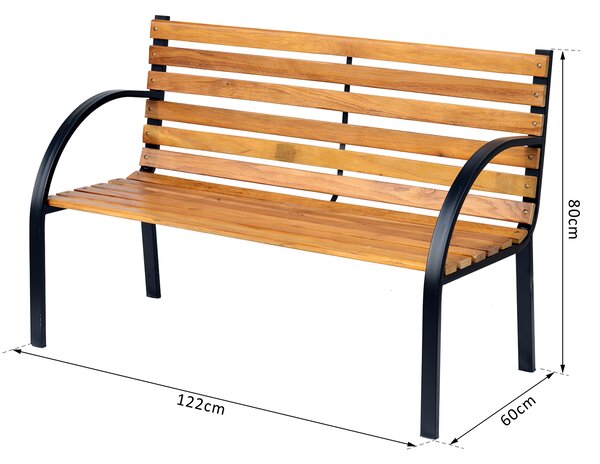 Outsunny Wooden Garden Bench Park Bench 2 Seater Love Chair Outdoor Patio Porch Furniture w/ Sturdy Metal Frame