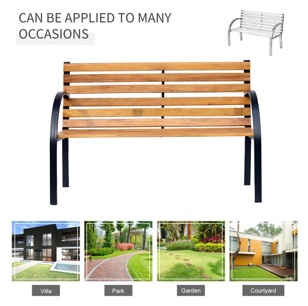 Outsunny Wooden Garden Bench Park Bench 2 Seater Love Chair Outdoor Patio Porch Furniture w/ Sturdy Metal Frame