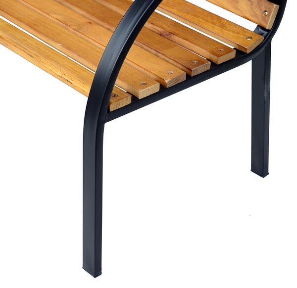 Outsunny Wooden Garden Bench Park Bench 2 Seater Love Chair Outdoor Patio Porch Furniture w/ Sturdy Metal Frame