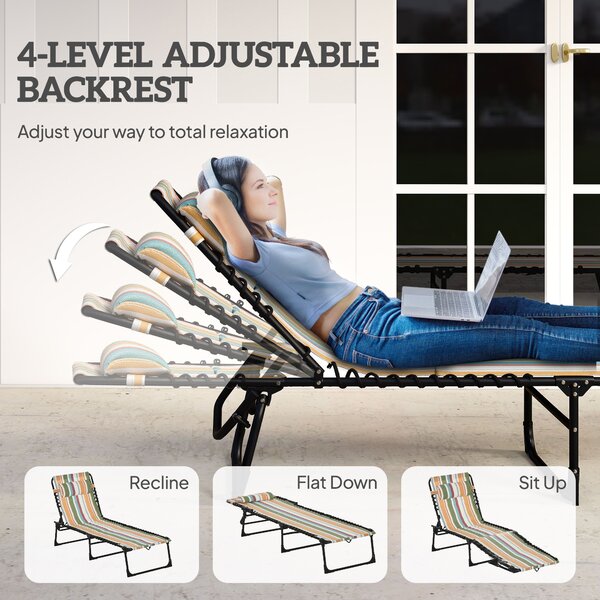 Outsunny Folding Sun Lounger, Multicoloured Beach Chaise Chair, Garden Reclining Cot, 4 Position Adjustable, Camping Hiking Recliner Aosom UK