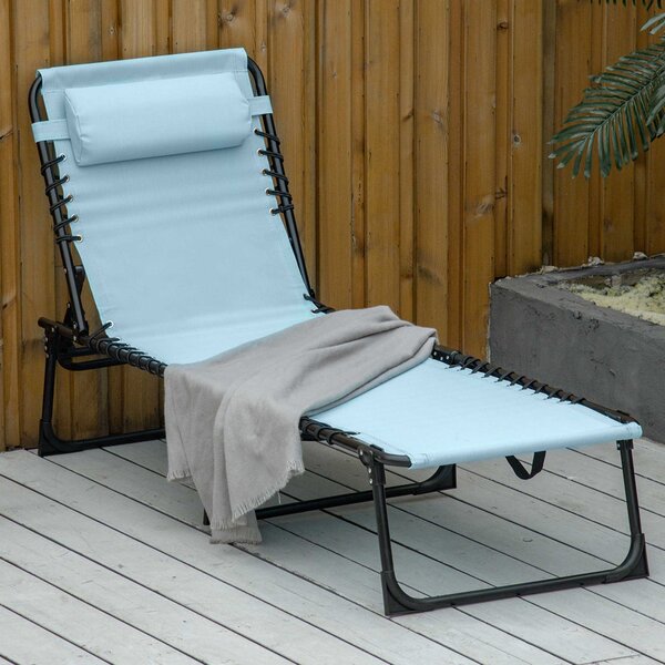 Outsunny Folding Sun Lounger, Beach Chaise Chair, 4 Position Adjustable, Garden Cot Camping Recliner, Baby Blue Aosom UK