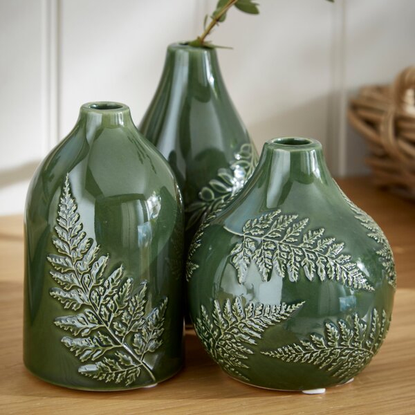 Set of 3 Churchgate Fern Ceramic Bud Vases