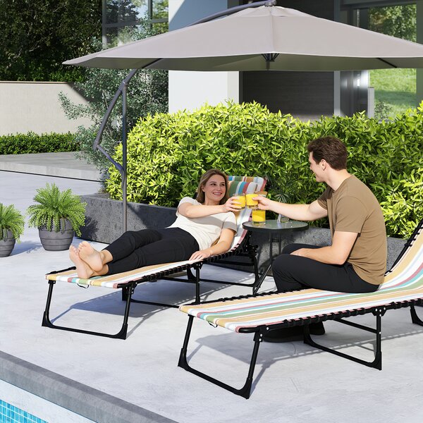 Outsunny Folding Sun Lounger, Multicoloured Beach Chaise Chair, Garden Reclining Cot, 4 Position Adjustable, Camping Hiking Recliner Aosom UK