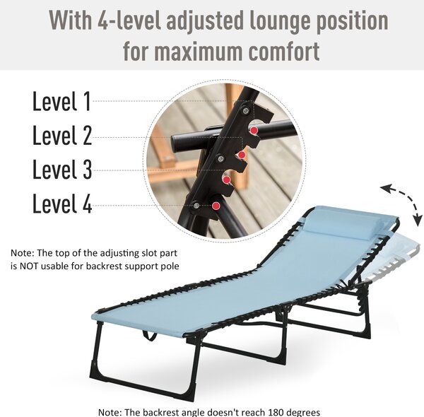 Outsunny Folding Sun Lounger, Beach Chaise Chair, 4 Position Adjustable, Garden Cot Camping Recliner, Baby Blue Aosom UK