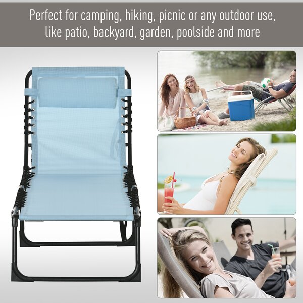 Outsunny Folding Sun Lounger, Beach Chaise Chair, 4 Position Adjustable, Garden Cot Camping Recliner, Baby Blue Aosom UK