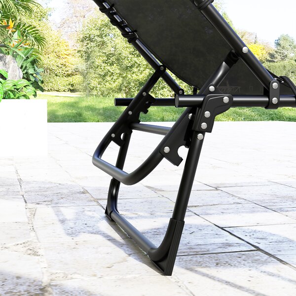 Outsunny Folding Sun Loungers, Pair of Beach Chaise Chairs, 4-Position Adjustable, Portable for Camping, Black