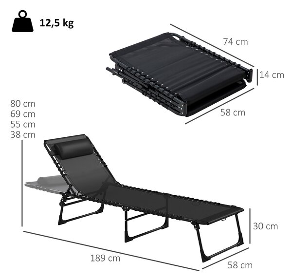Outsunny Folding Sun Loungers, Pair of Beach Chaise Chairs, 4-Position Adjustable, Portable for Camping, Black