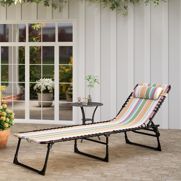 Outsunny Folding Sun Lounger, Multicoloured Beach Chaise Chair, Garden Reclining Cot, 4 Position Adjustable, Camping Hiking Recliner Aosom UK