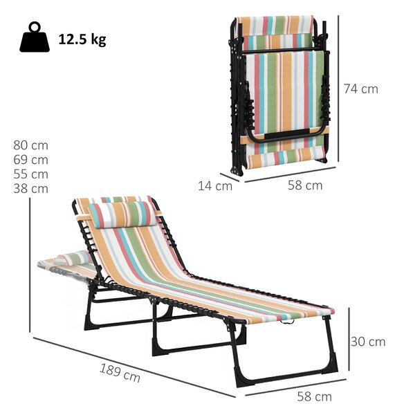 Outsunny Beach Chaise Lounger Pair: 4-Position Adjustable Garden Cots with Metal Frames, Multicoloured