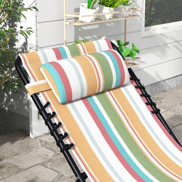 Outsunny Beach Chaise Lounger Pair: 4-Position Adjustable Garden Cots with Metal Frames, Multicoloured