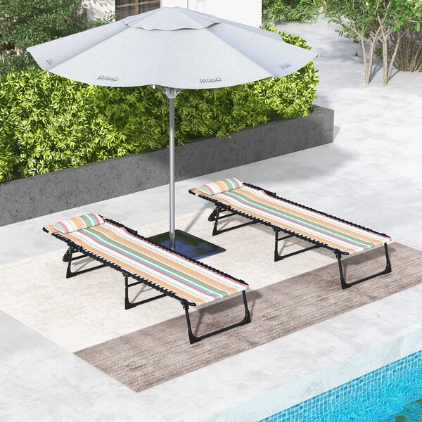 Outsunny Beach Chaise Lounger Pair: 4-Position Adjustable Garden Cots with Metal Frames, Multicoloured