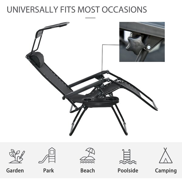 Outsunny Zero Gravity Garden Deck Folding Chair Patio Sun Lounger Reclining Seat with Cup Holder & Canopy Shade - Black Aosom UK