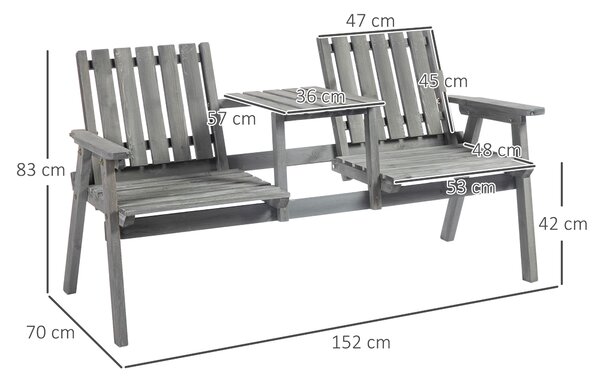 Outsunny 2-Seater Furniture Wooden Garden Bench Antique Loveseat Chair, Table Conversation Set for Yard, Lawn, Porch, Patio, Grey
