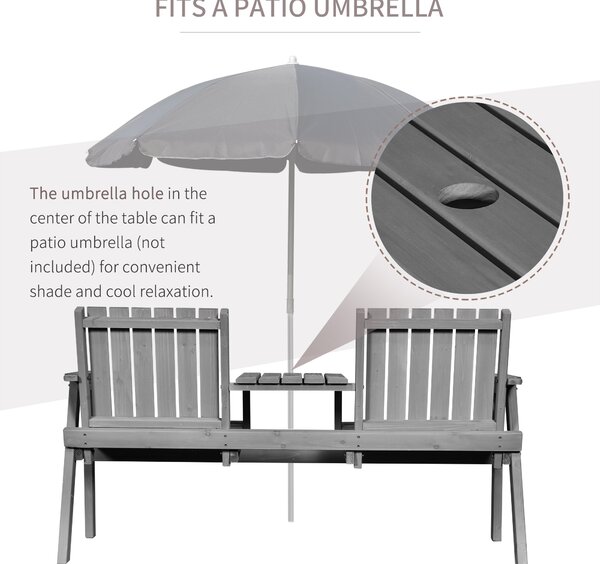 Outsunny 2-Seater Furniture Wooden Garden Bench Antique Loveseat Chair, Table Conversation Set for Yard, Lawn, Porch, Patio, Grey