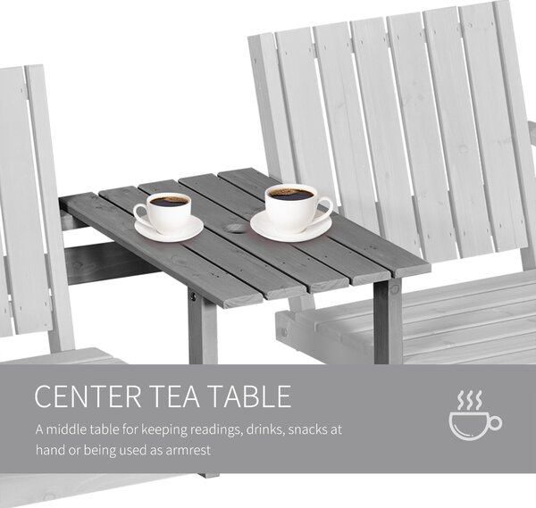 Outsunny 2-Seater Furniture Wooden Garden Bench Antique Loveseat Chair, Table Conversation Set for Yard, Lawn, Porch, Patio, Grey