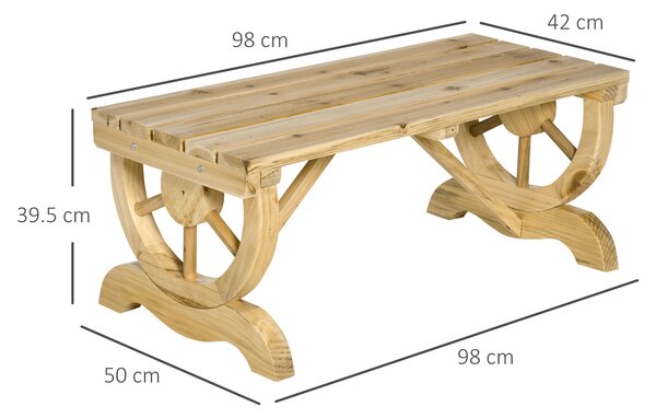 Outsunny 2-Person Garden Bench Rustic Wooden Outdoor Bench with Wheel-Shaped Legs Slatted Seat for Patio Natural Wood Effect