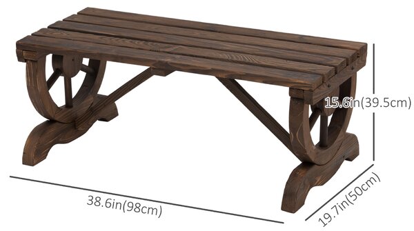 Outsunny Garden Rustic Wooden Bench Wheel-Shaped Legs Slatted Seats Stable Reinforced Structure Outdoor Patio Garden 2-Person Bench Seat - Brown
