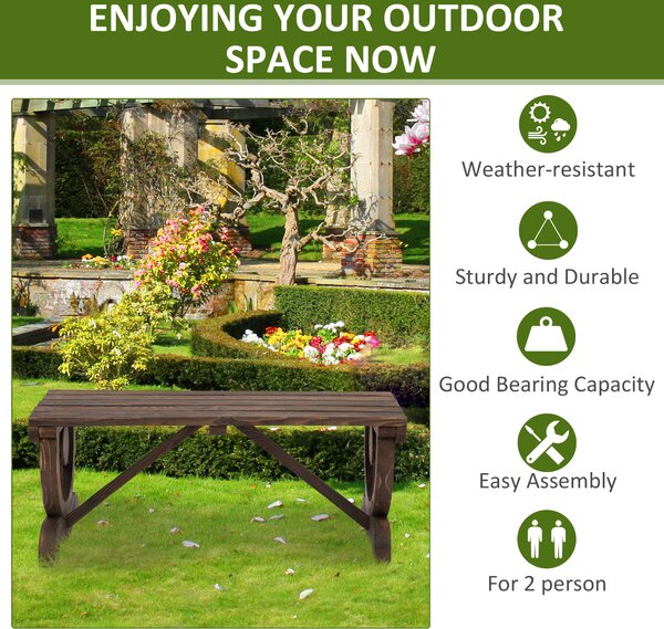 Outsunny Garden Rustic Wooden Bench Wheel-Shaped Legs Slatted Seats Stable Reinforced Structure Outdoor Patio Garden 2-Person Bench Seat - Brown