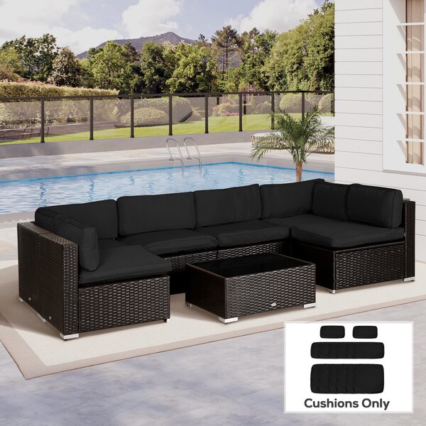 Outsunny Garden Rattan Sofa Cushion Polyester Cover Replacement Outdoor- No Cushion Included, Black Aosom UK