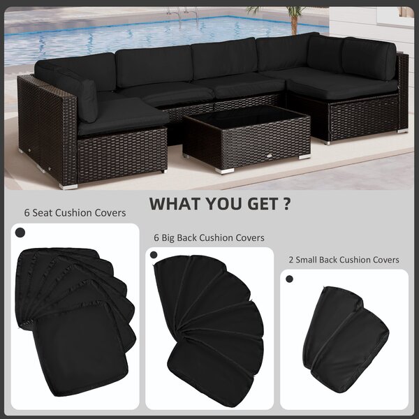 Outsunny Garden Rattan Sofa Cushion Polyester Cover Replacement Outdoor- No Cushion Included, Black Aosom UK