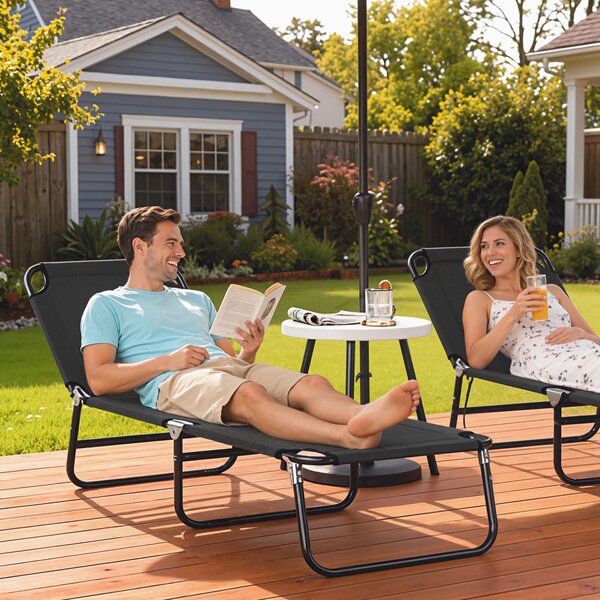 Outsunny Portable Sun Lounger: Folding Recliner for Poolside Relaxation, Adjustable Backrest, Jet Black