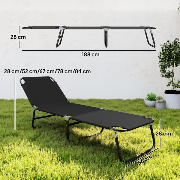 Outsunny Portable Sun Lounger: Folding Recliner for Poolside Relaxation, Adjustable Backrest, Jet Black
