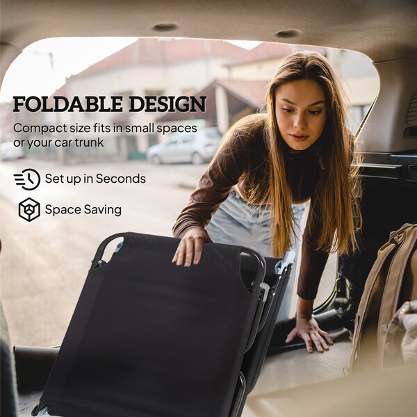 Outsunny Portable Sun Lounger: Folding Recliner for Poolside Relaxation, Adjustable Backrest, Jet Black