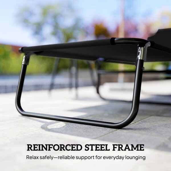 Outsunny Portable Sun Lounger: Folding Recliner for Poolside Relaxation, Adjustable Backrest, Jet Black