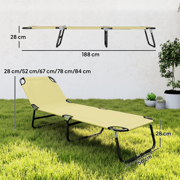 Outsunny Portable Sun Lounger, Folding, 5-Position Adjustable Backrest, Lightweight Frame, Ideal for Pool or Sunbathing, Beige. Aosom UK