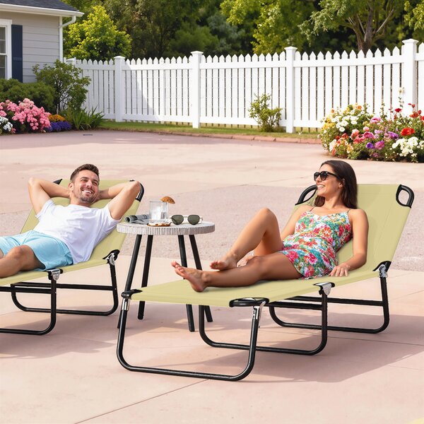 Outsunny Portable Sun Lounger, Folding, 5-Position Adjustable Backrest, Lightweight Frame, Ideal for Pool or Sunbathing, Beige. Aosom UK