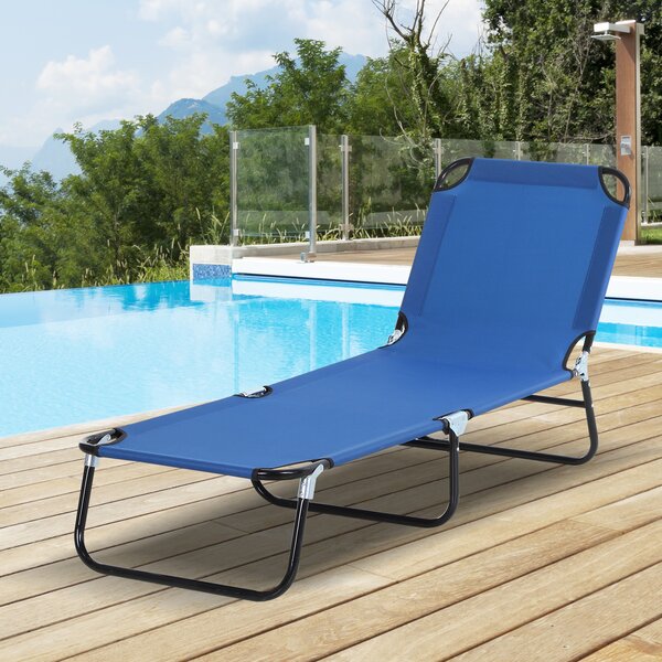 Outsunny Folding Sun Lounger: Adjustable 5-Position Backrest, Lightweight Poolside & Sunbathing Recliner, Blue Aosom UK