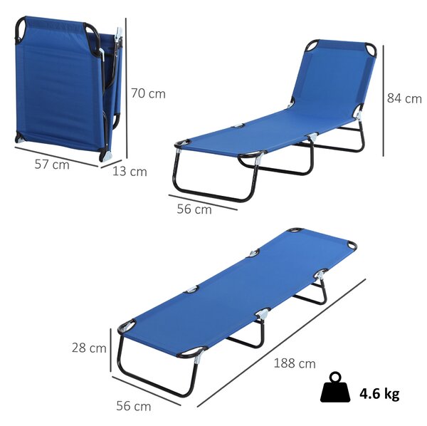 Outsunny Folding Sun Lounger: Adjustable 5-Position Backrest, Lightweight Poolside & Sunbathing Recliner, Blue Aosom UK