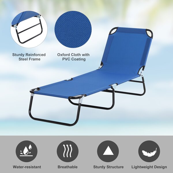 Outsunny 2-Piece Portable Sun Lounger Set, 5-Position Adjustable Backrest, Foldable & Lightweight, Blue Aosom UK