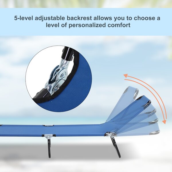 Outsunny 2-Piece Portable Sun Lounger Set, 5-Position Adjustable Backrest, Foldable & Lightweight, Blue Aosom UK