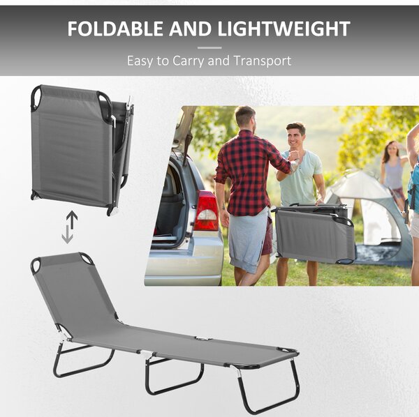 Outsunny Portable Folding Sun Lounger W/ 5-Position Adjustable Backrest Relaxer Recliner w/ Lightweight Frame Great for Pool or Sun Bathing Aosom UK