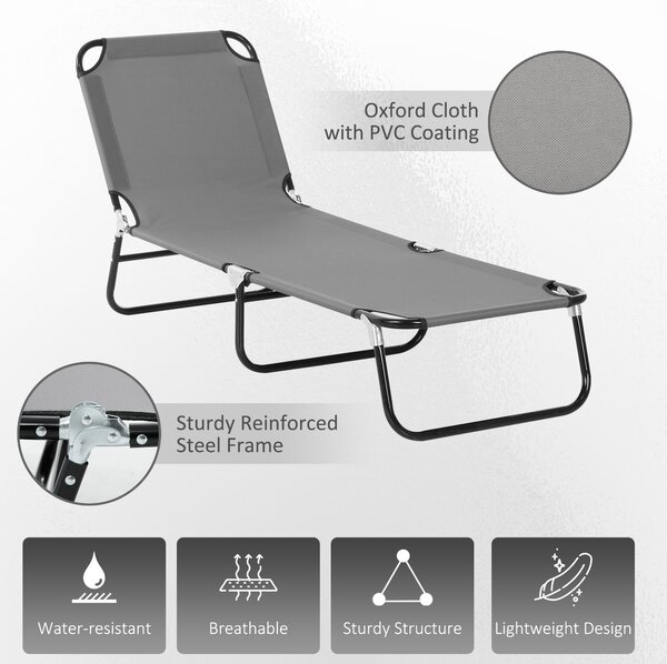 Outsunny Portable Folding Sun Lounger W/ 5-Position Adjustable Backrest Relaxer Recliner w/ Lightweight Frame Great for Pool or Sun Bathing Aosom UK