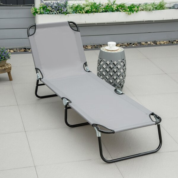 Outsunny Portable Folding Sun Lounger W/ 5-Position Adjustable Backrest Relaxer Recliner w/ Lightweight Frame Great for Pool or Sun Bathing Aosom UK