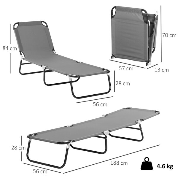 Outsunny Portable Folding Sun Lounger W/ 5-Position Adjustable Backrest Relaxer Recliner w/ Lightweight Frame Great for Pool or Sun Bathing Aosom UK
