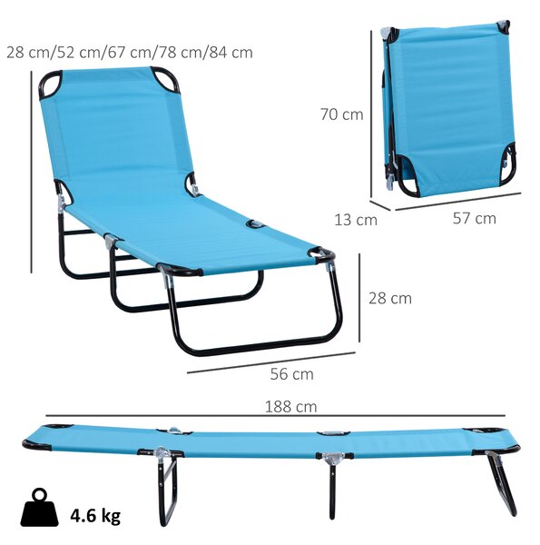 Outsunny Folding Chaise Lounge Pool Chairs, Outdoor Sun Tanning Chairs, Reclining Back, Steel Frame & Breathable Mesh, Sky Blue