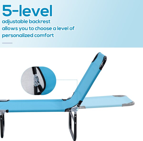 Outsunny Folding Chaise Lounge Pool Chairs, Outdoor Sun Tanning Chairs, Reclining Back, Steel Frame & Breathable Mesh, Sky Blue